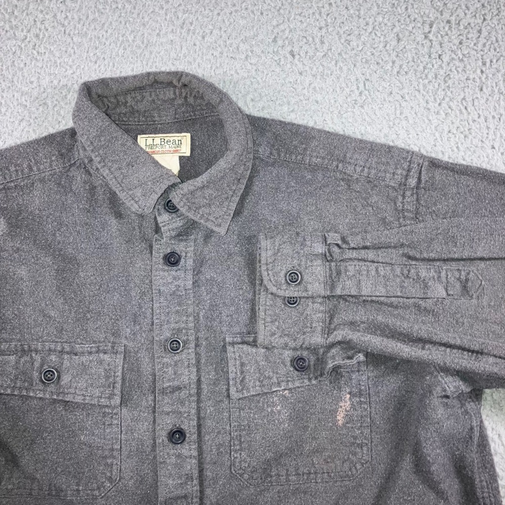 LL Bean Chamois Cloth Shirt Men L Gray Heavyweight Cotton Button Up‎ 187923